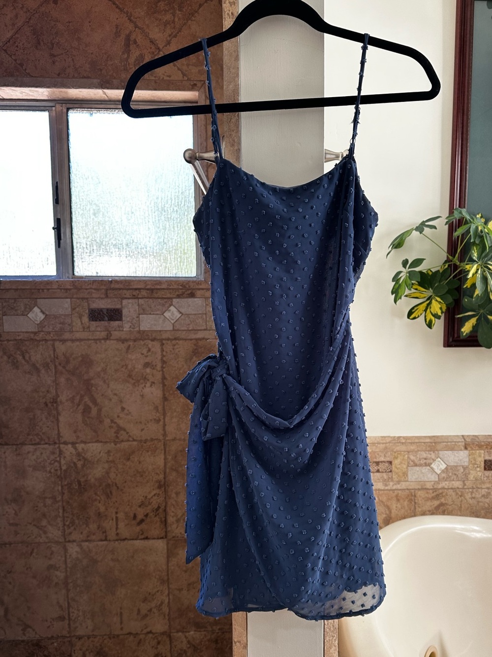Lucy In The Sky Navy Blue Swiss Dot Faux-Wrap Mini Dress Size M